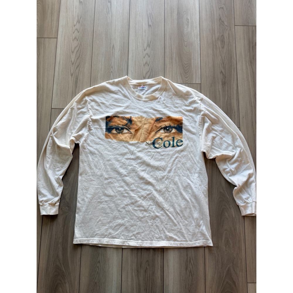 1993 Vintage Hanes Natalie Cole Take a look Tour Shirt Mens XL Cream Long Sleeve